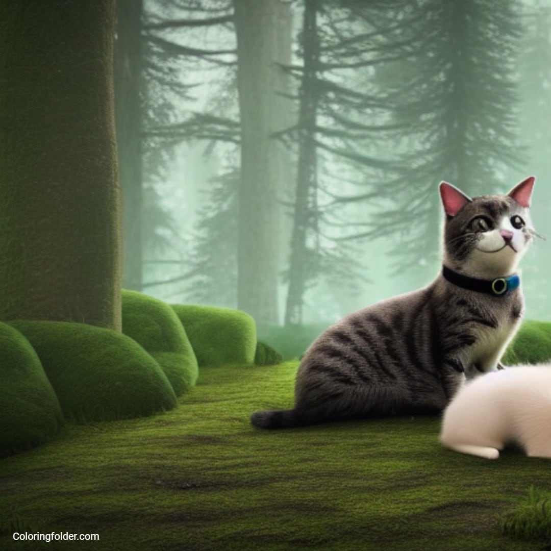 aesthetic cat picture in the forest created with ai