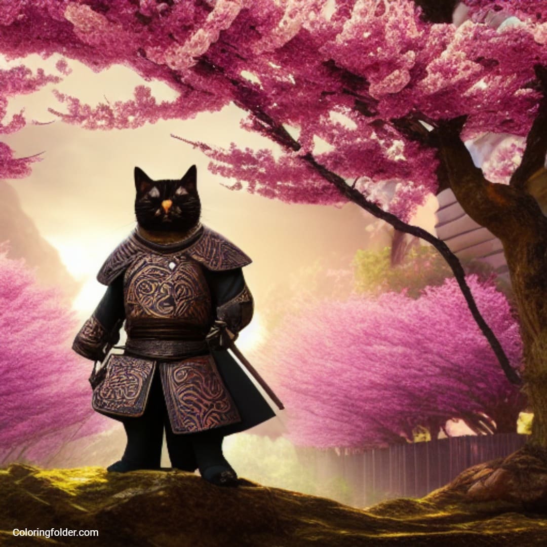 aesthetic image of a samurai cat created with ai