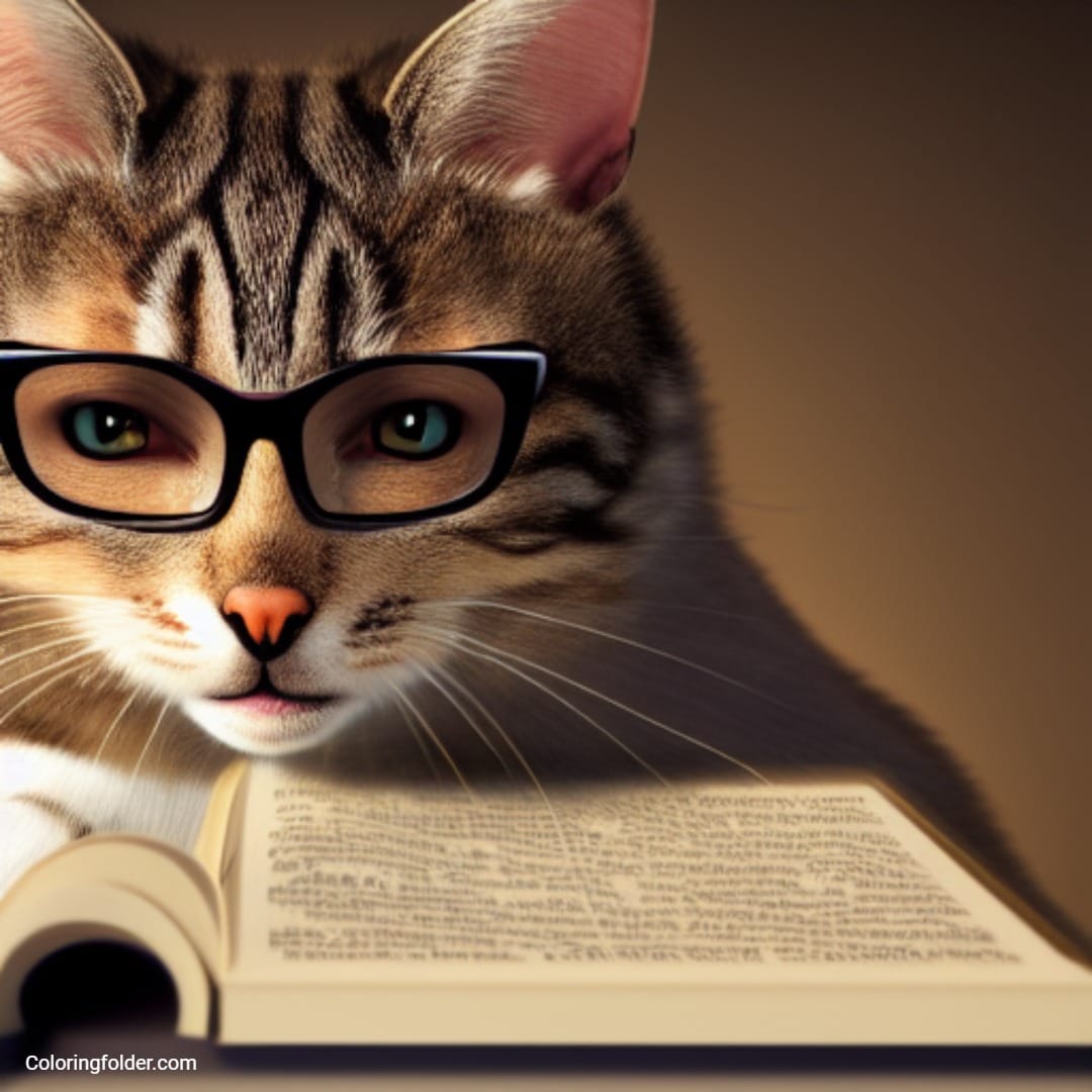 cat reading book wearing glasses created with ai