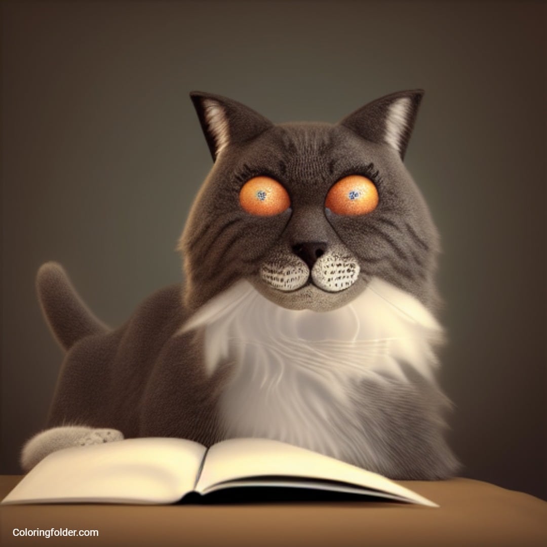 picture of funny cat reading book created with ai