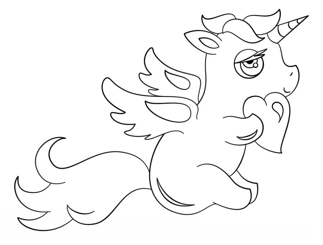 Chibi Unicorn Valentine Coloring Pages