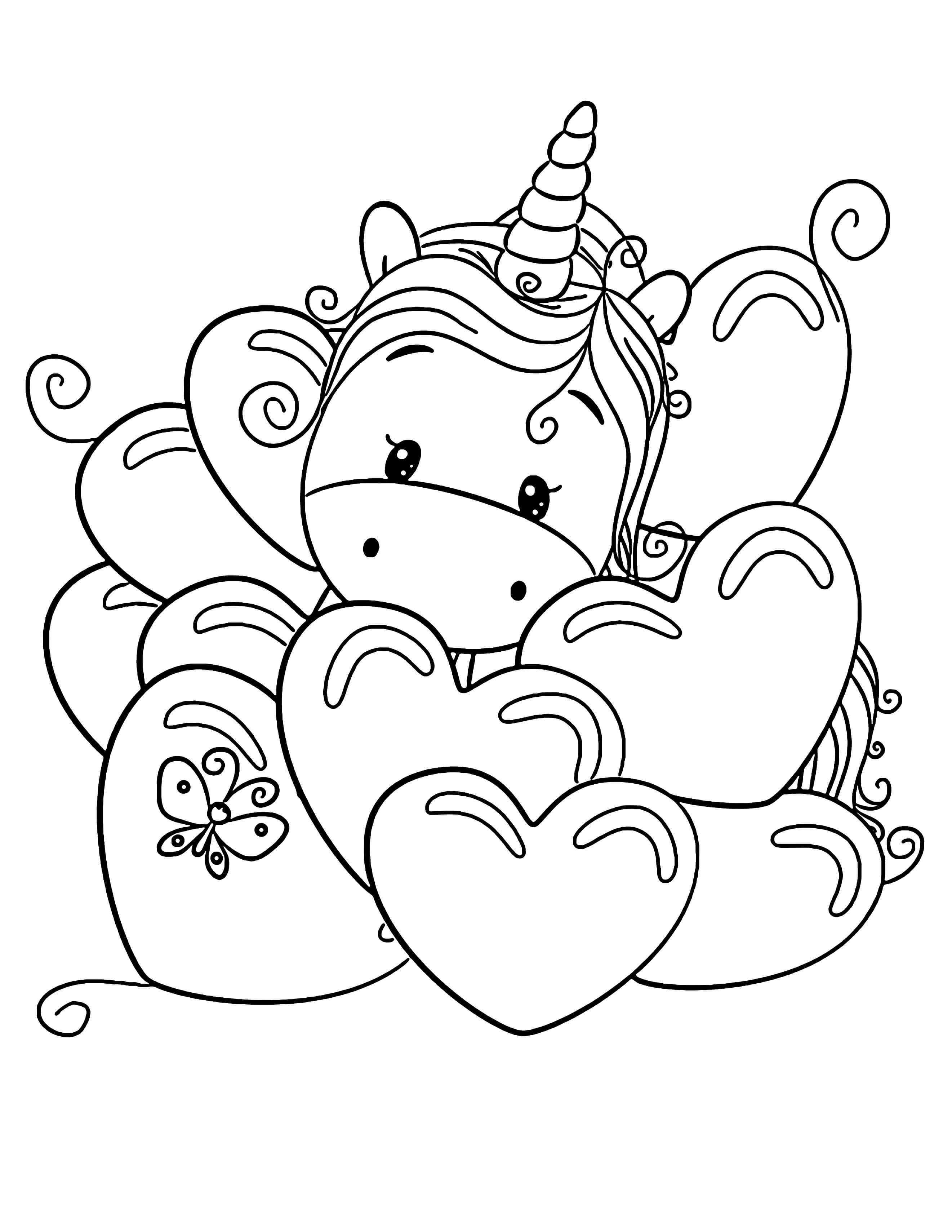 Cute Unicorn Valentine Coloring Pages