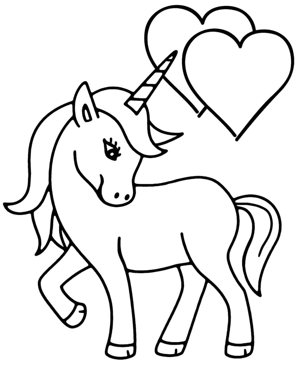 Simple Unicorn Valentine Coloring Pages