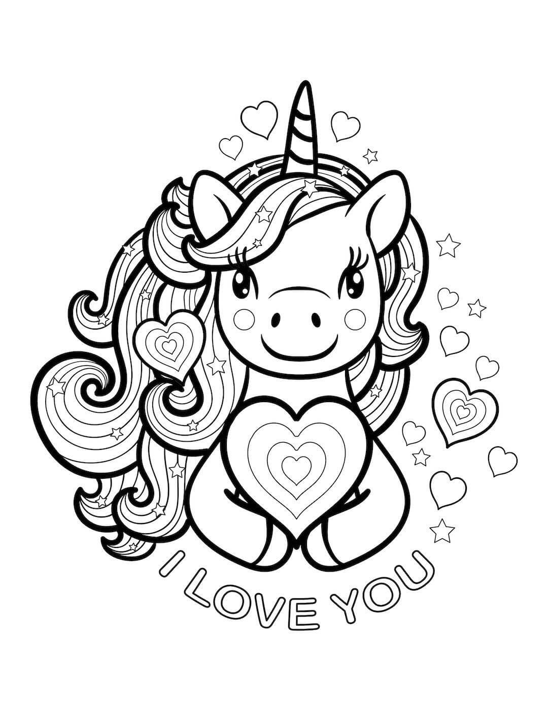 Unicorn Valentine Coloring Pages Free
