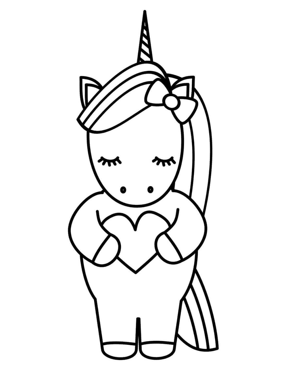 Easy Unicorn Valentine Day Coloring Pages