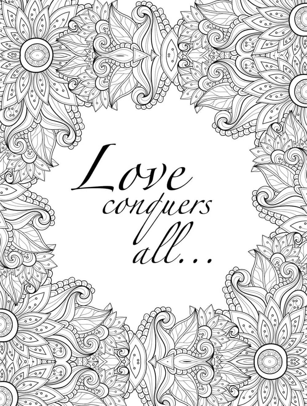 Valentines Coloring Page For Adults With Quote Printable