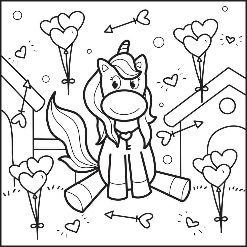 Valentines Day Unicorn Coloring Pages for kindergarten