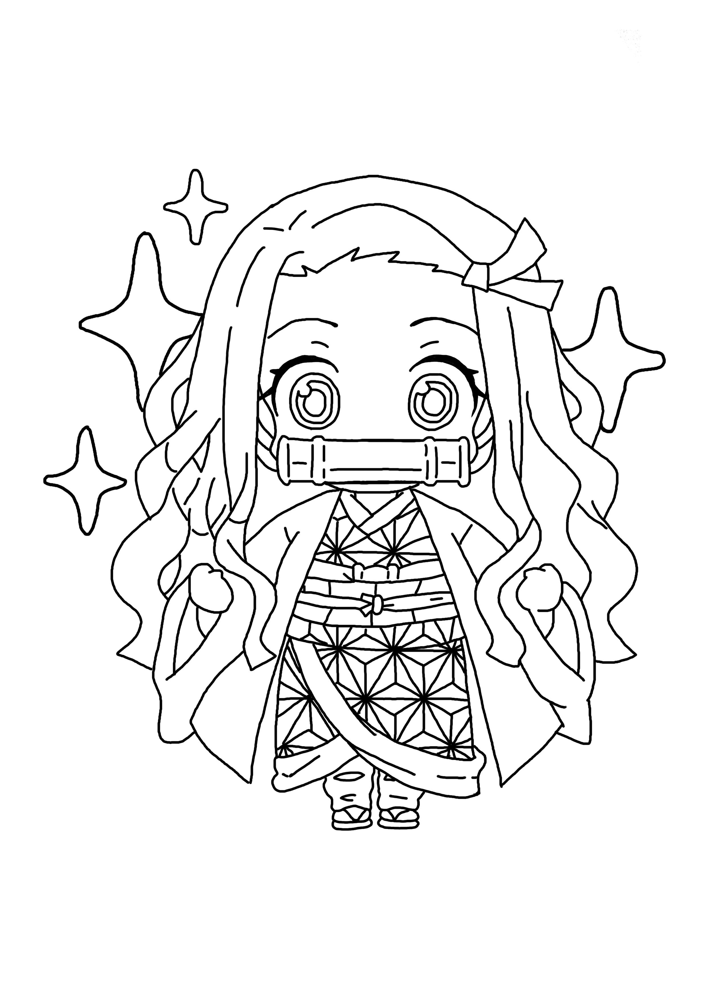 Kawaii Nezuko Coloring Pages Printable Pdf - Coloringfolder.com