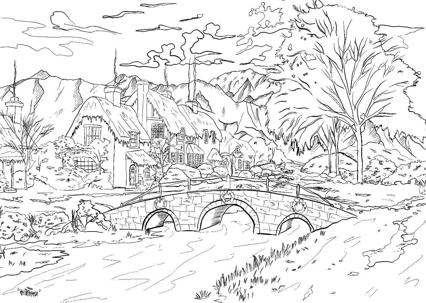 Landscape Coloring Page for Adults