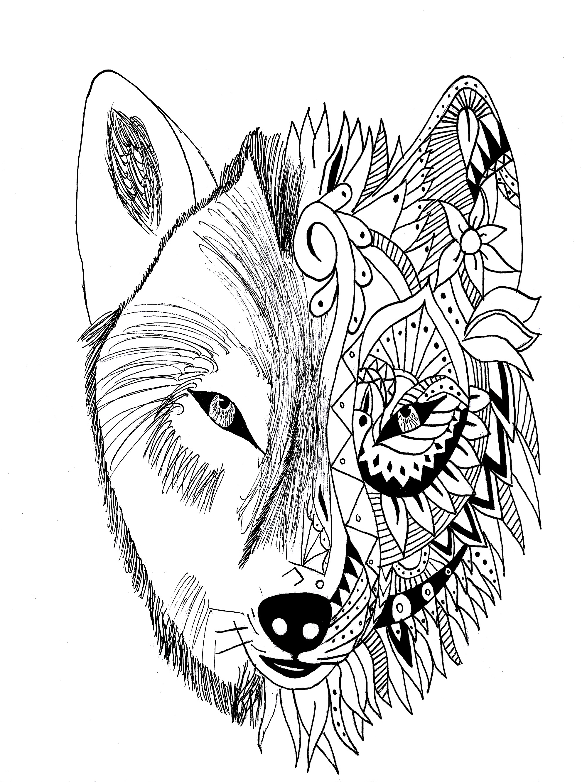Wolf Tattoo Coloring Pages for Adults