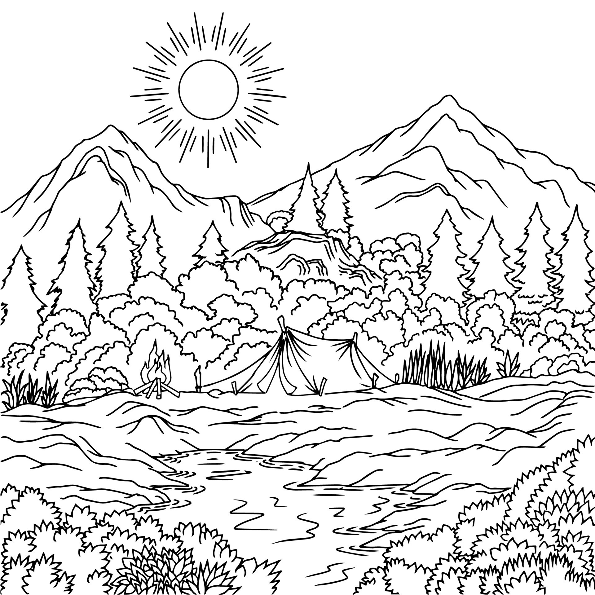 landscape mountain coloring page