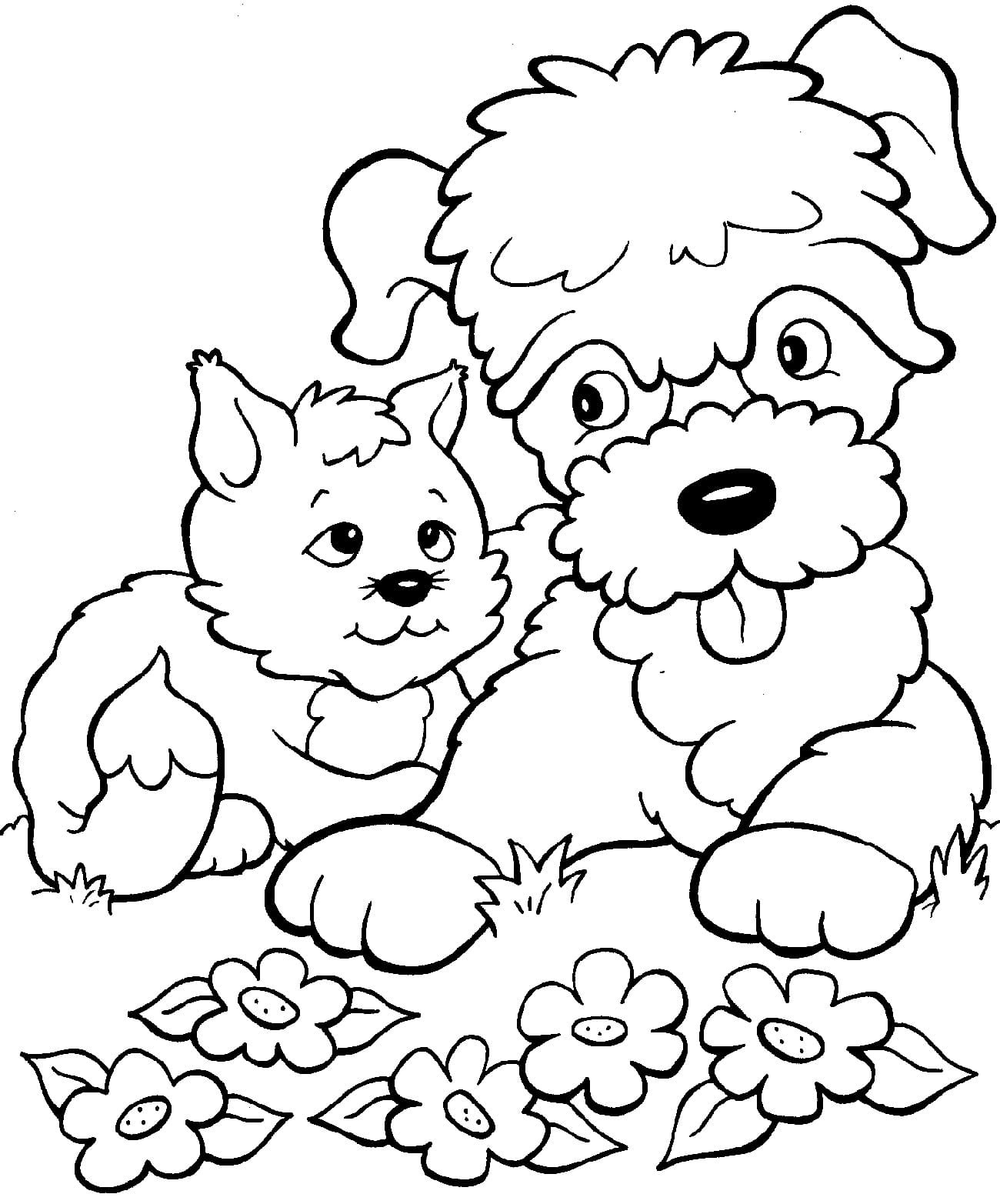 Cute Cat and Dog coloring page