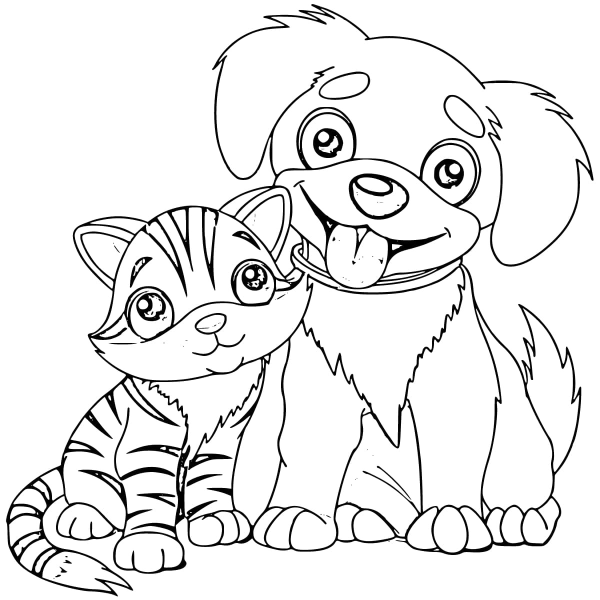 Friendly Dog and Cat coloring page