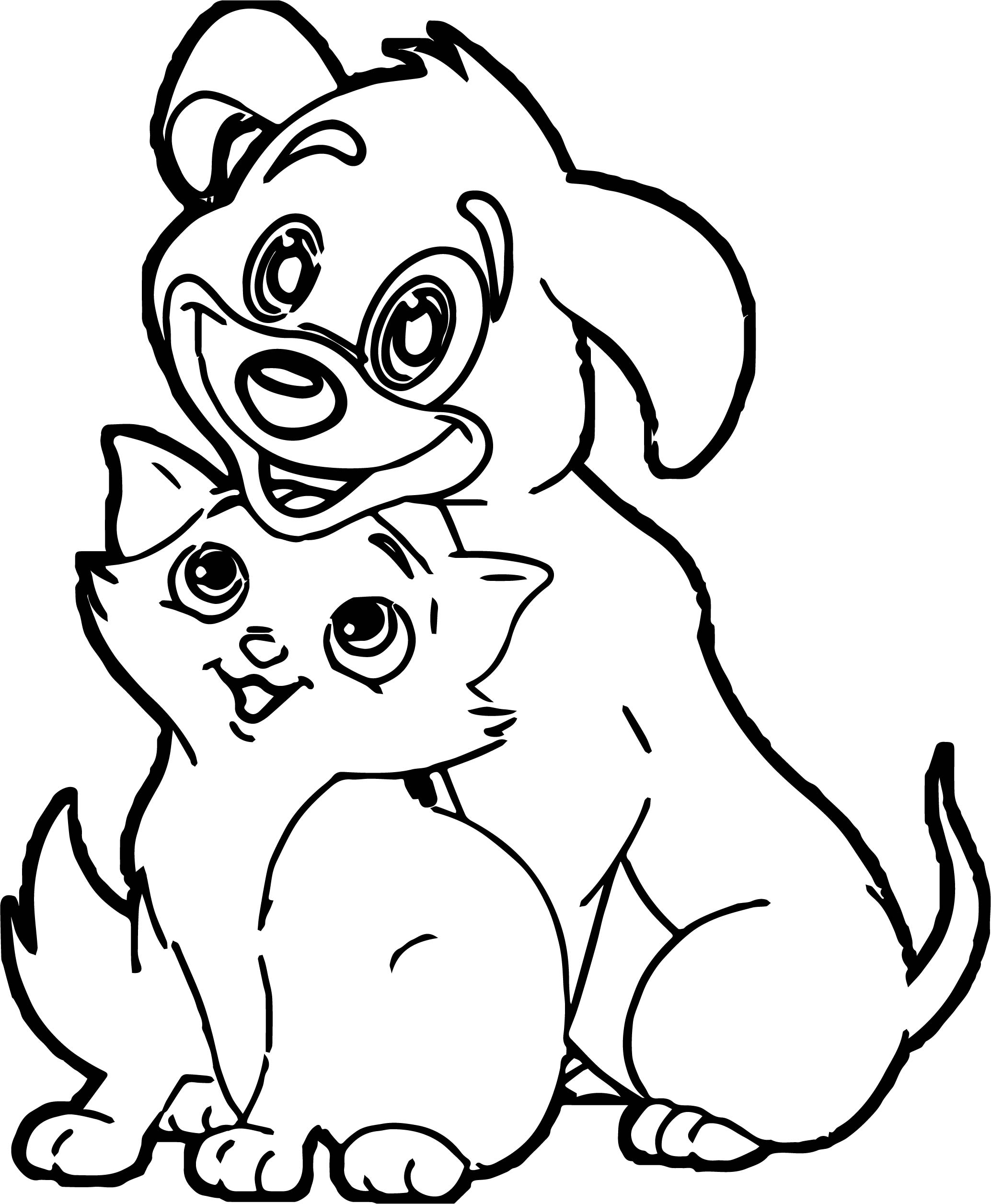 Funny Dog And Cat Coloring Page