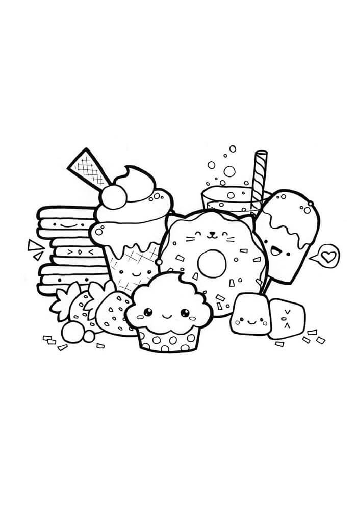 Kawaii Dessert coloring page