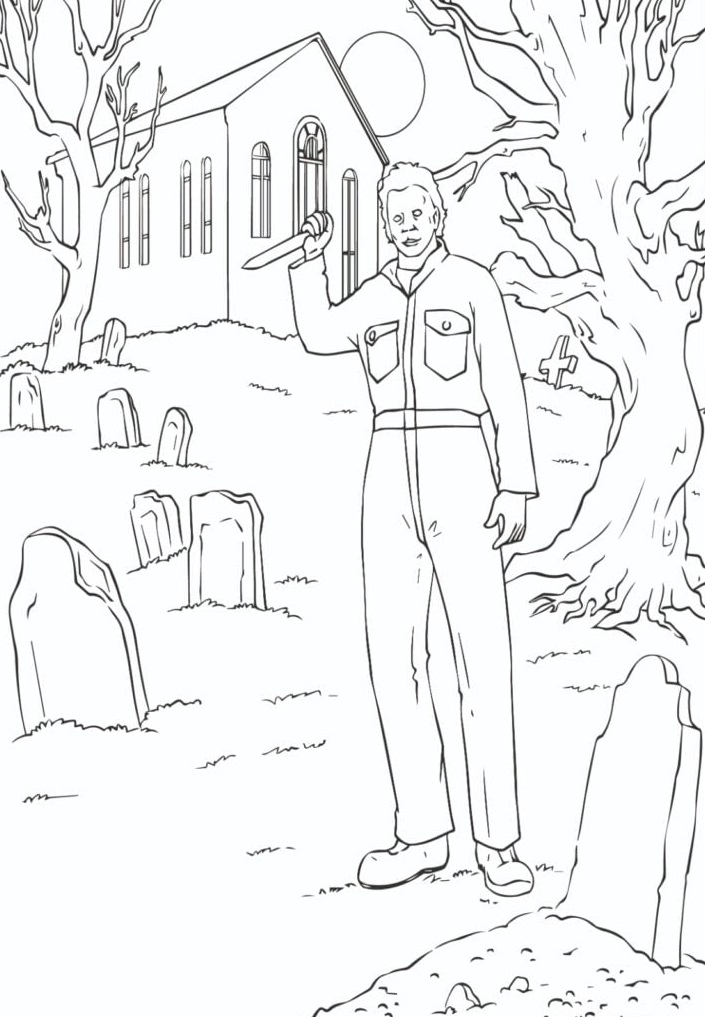 Michael Myers In The Graveyard Coloring Pages