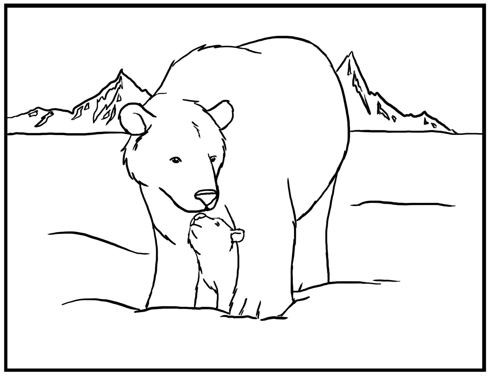 Polar Bear and Cub Coloring Page