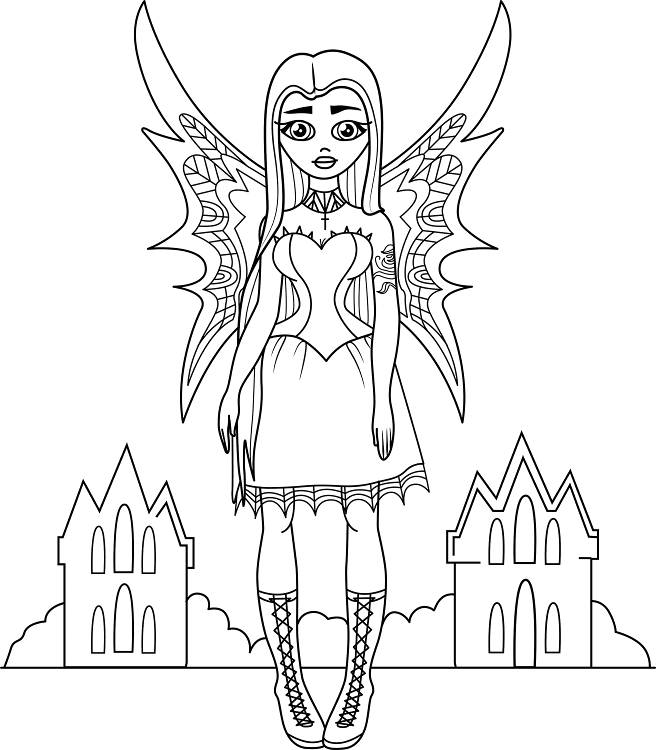 goth fairy coloring page