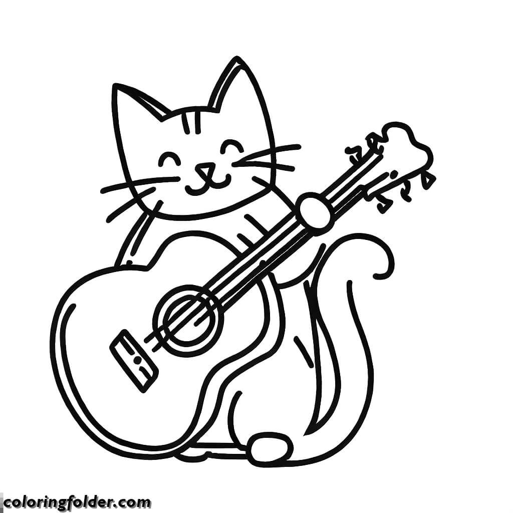 cat playing acoustic guitar coloring pages