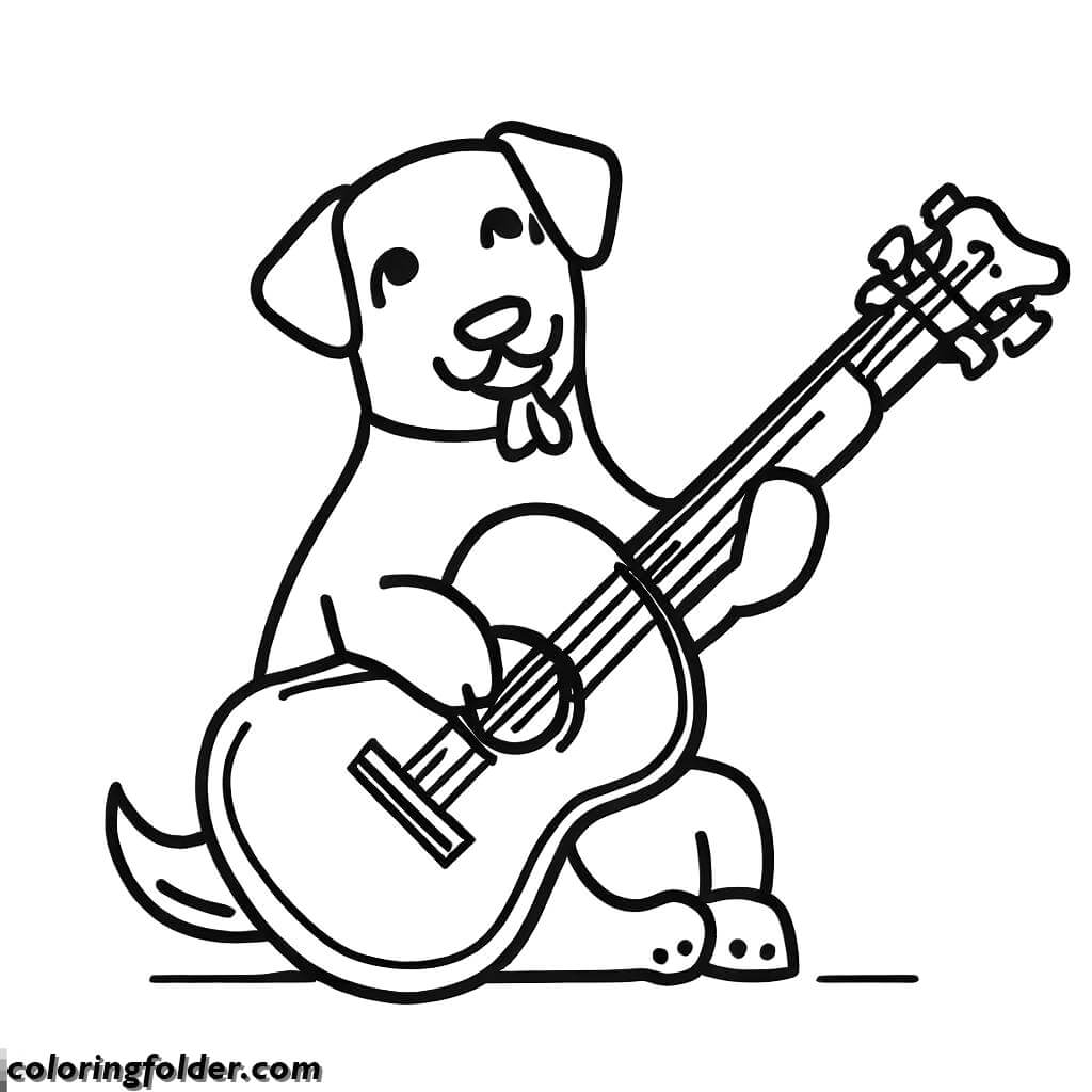 dog playing acoustic guitar coloring pages