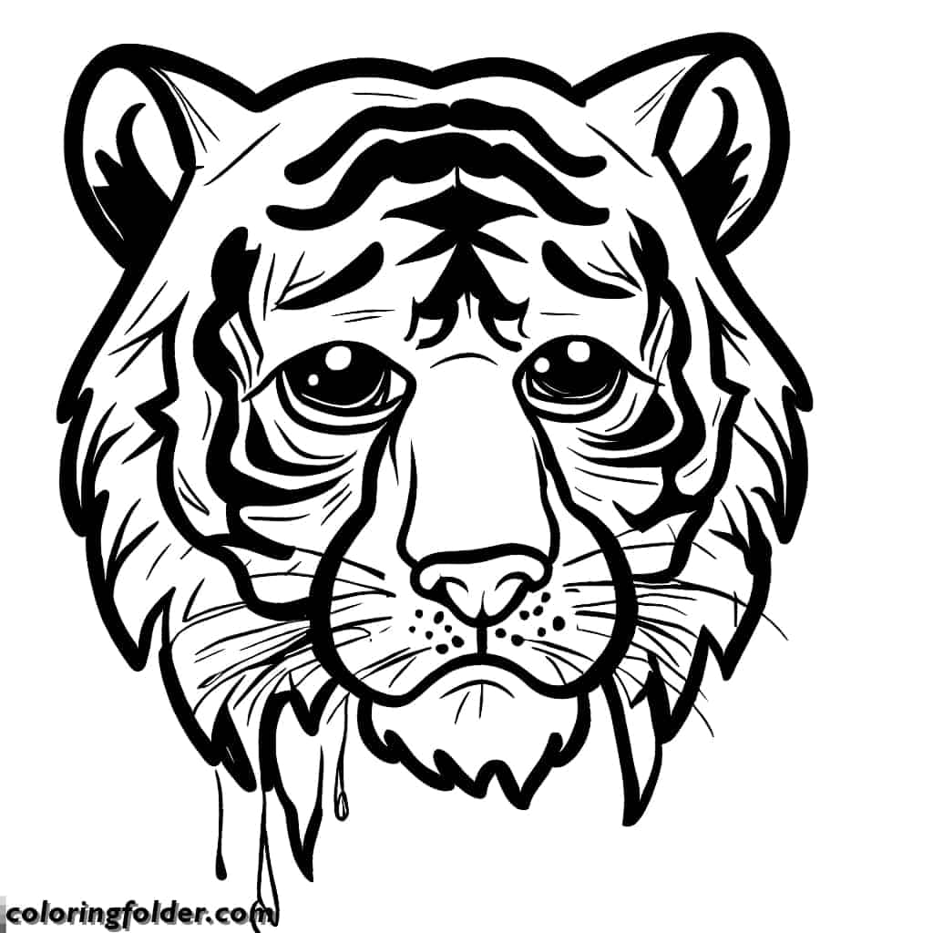 realistic sad tiger face coloring pages