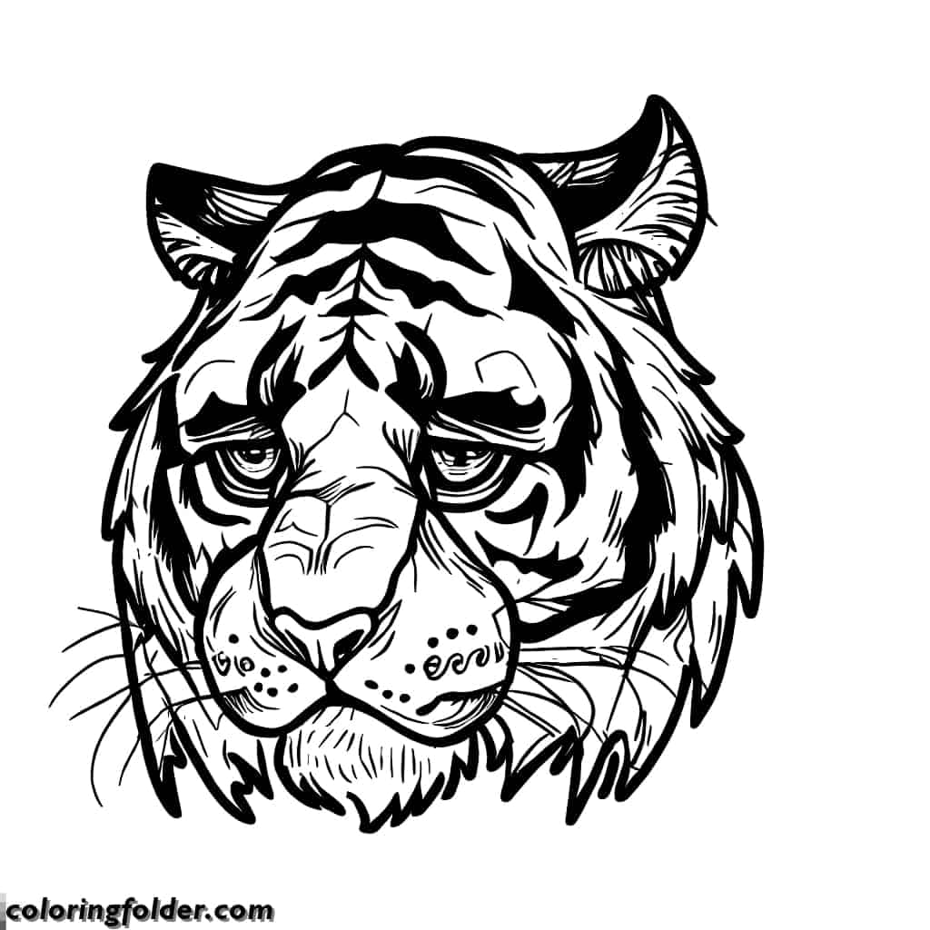 sad tiger face coloring pages