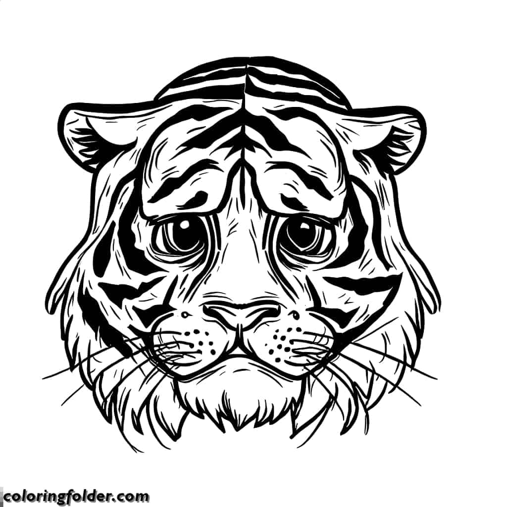 sad tiger head coloring pages