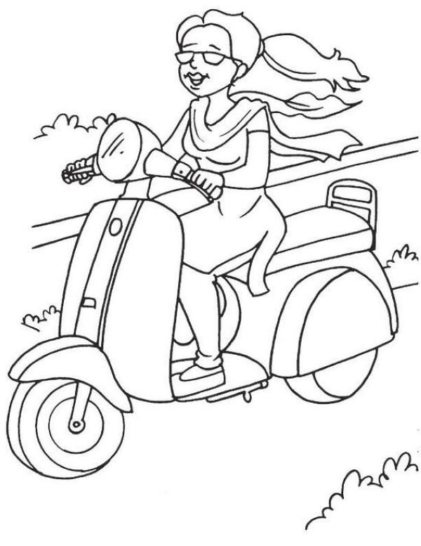 A Girl Riding Vespa Coloring Pages