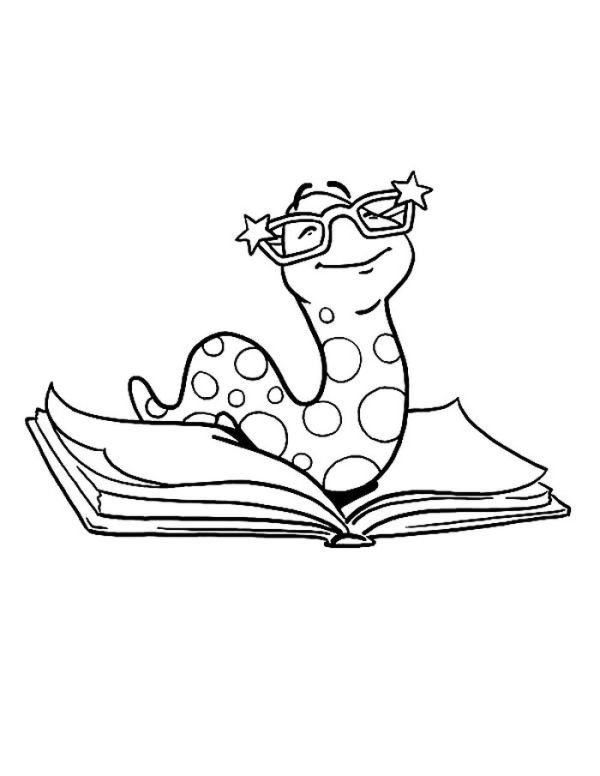 A Worm Wear Glassess And A Book Coloring Page Coloring Sun