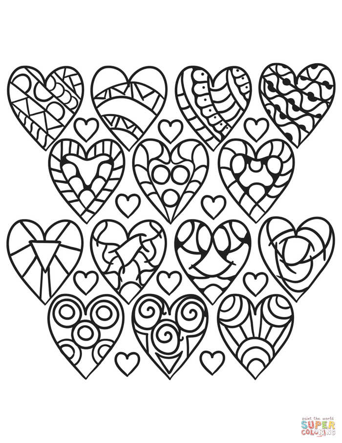 Abstract Hearts Coloring Page