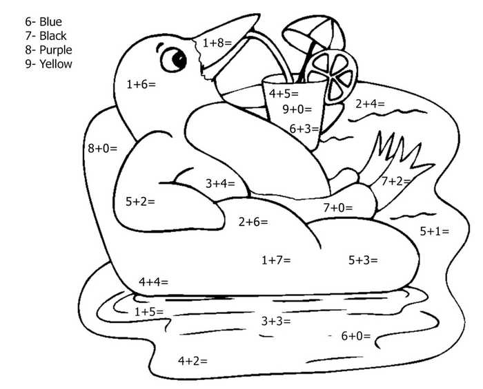 Addition Penguin Math Coloring Pages