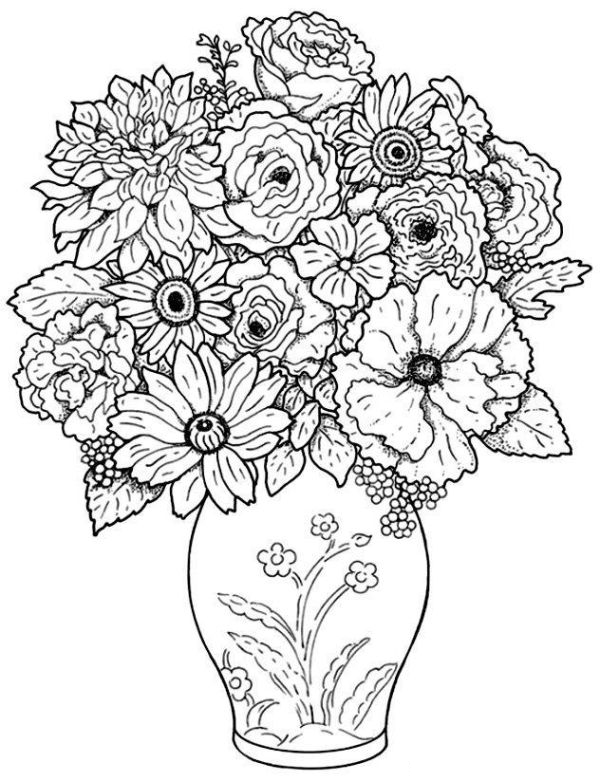 Adult Difficult Bouquet Coloring Pages Printable