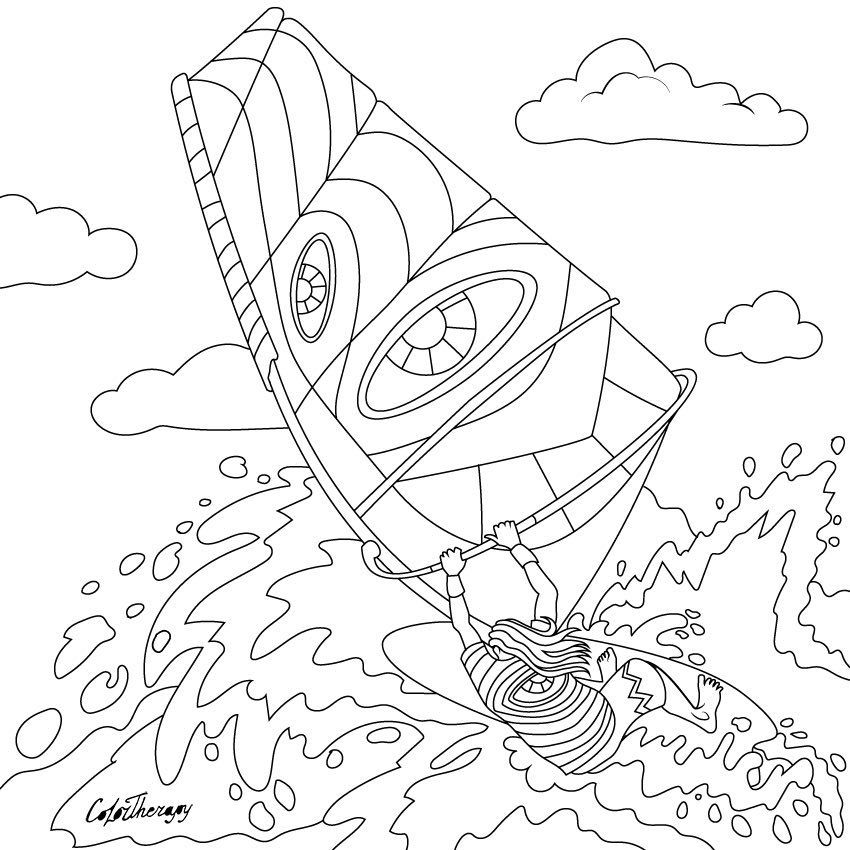 adult wind surfing coloring pages
