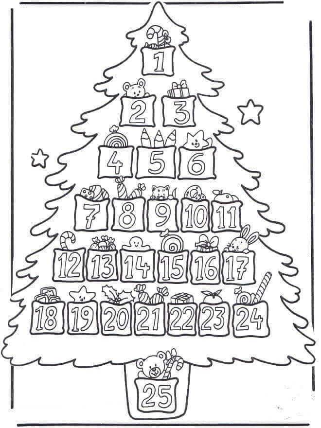 Advent Christmas Tree Coloring Page