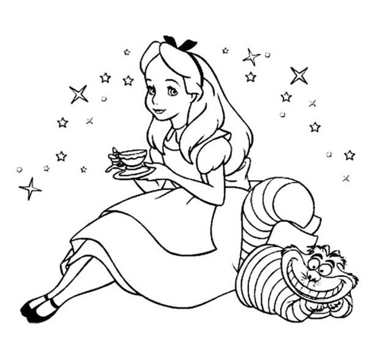Alice And Chesire Cat Coloring Pages