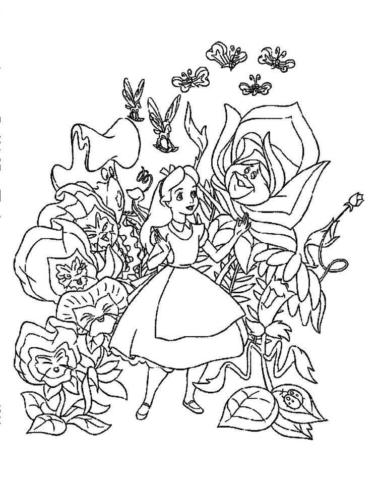 Alice In Wonderland Flowers Coloring Pages