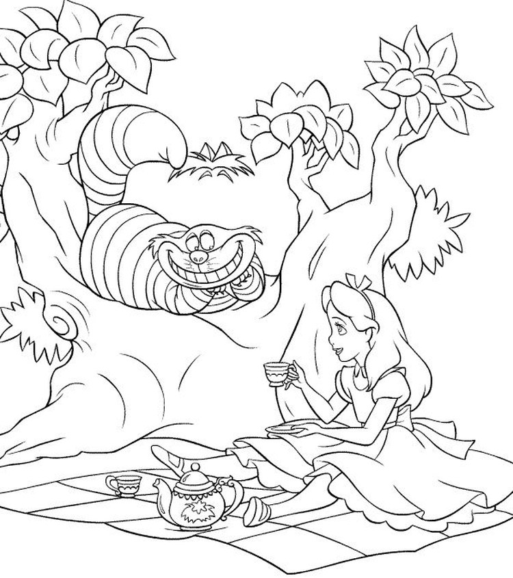 Alice In Wonderland Tea Party Coloring Pages