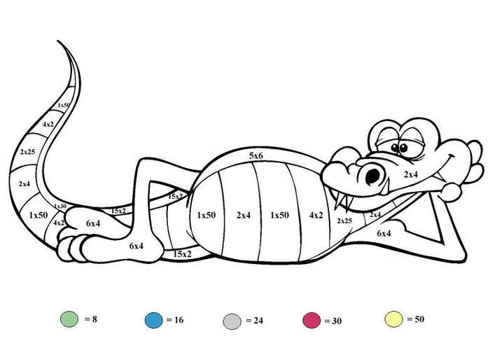 Alligator Color By Number Multiplication Worksheet
