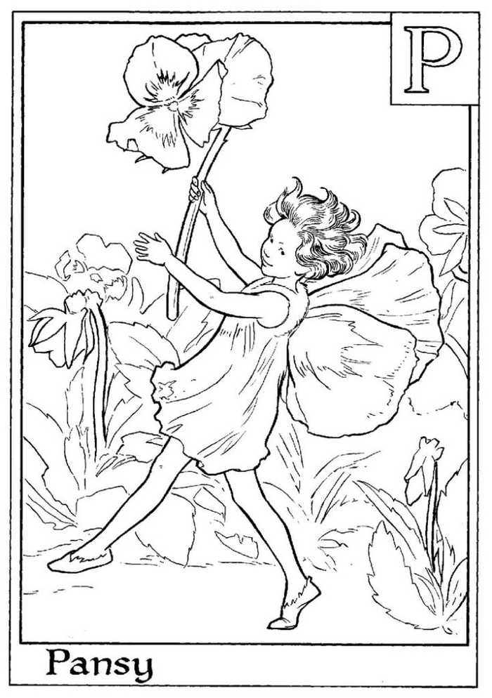 Alphabet Fairy Pansy Coloring Page