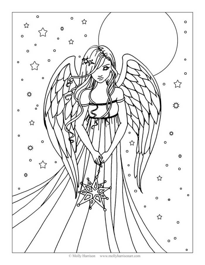 DIY COLORING Page - Instant PDF Digital Download - Printable Coloring Page - Angels Dance - Angel Flowers Butterflies - Adults - Children