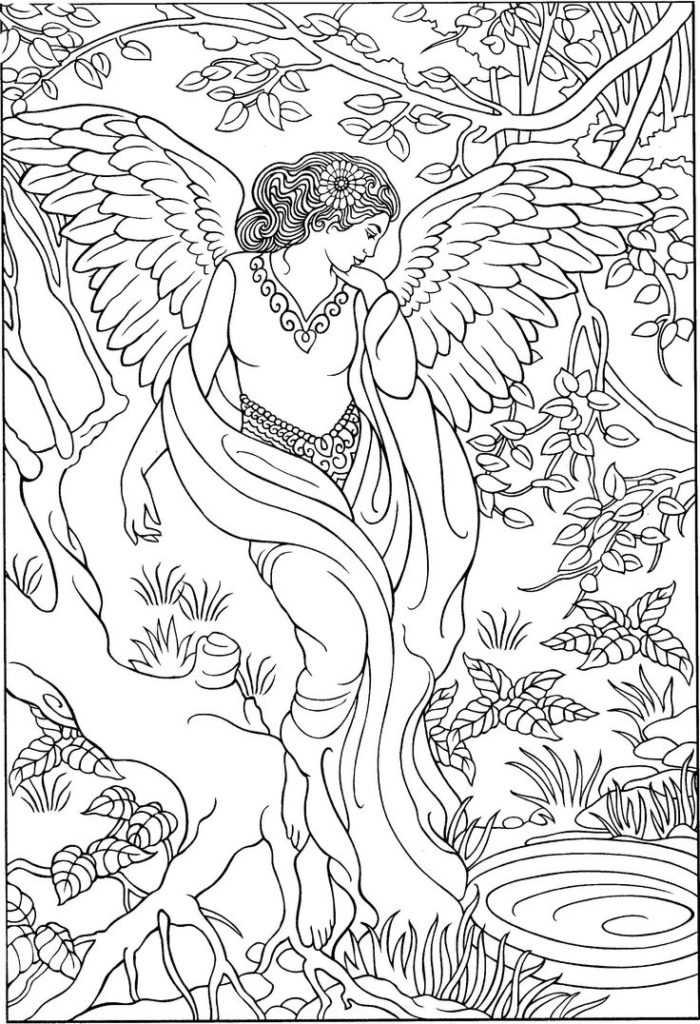 Angel In Forest Coloring Page For Adults