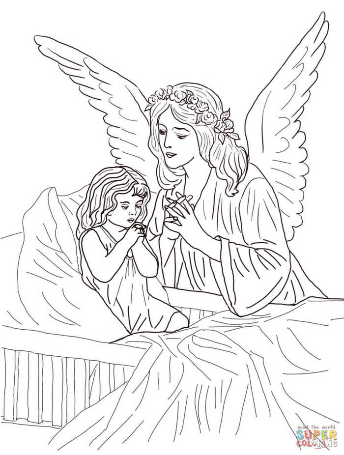 Angel With Praying Child Coloring Page