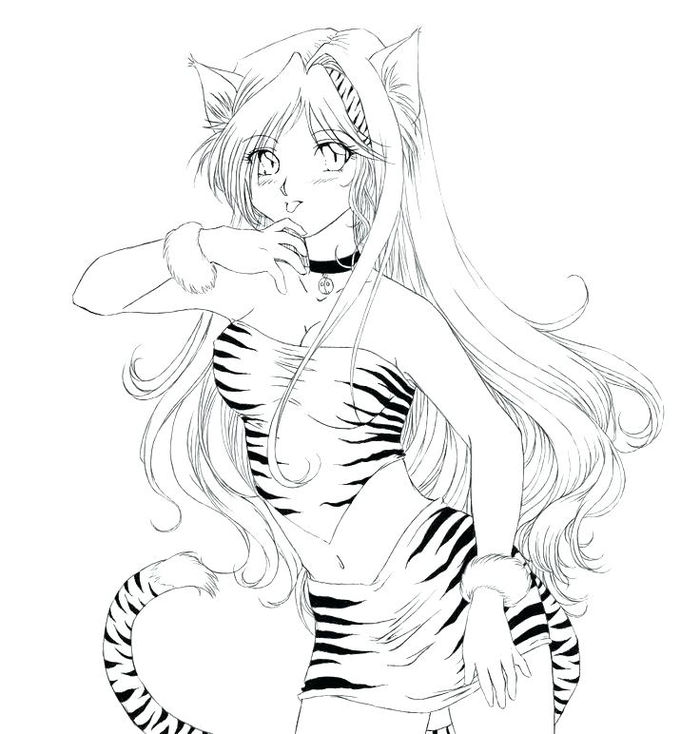 Anime Cat Girl Coloring Pages