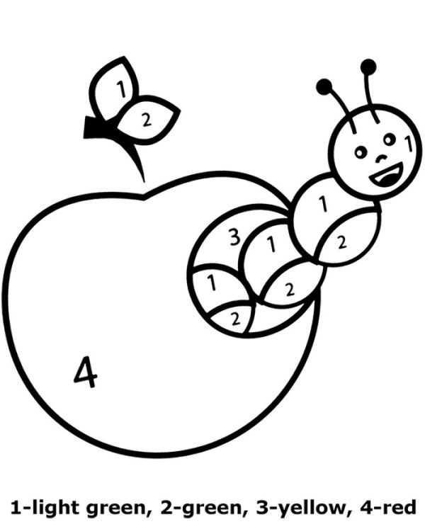 Apple And Worm Color By Numbers Worksheet