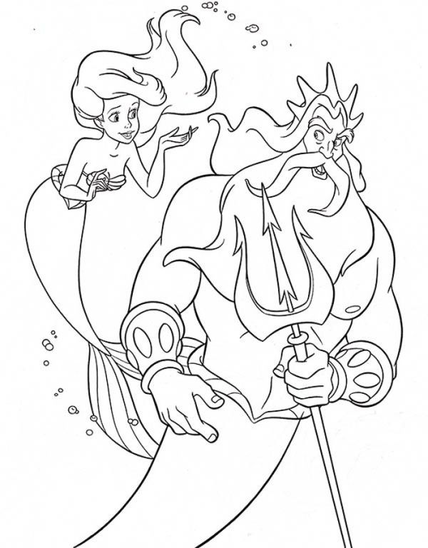 Ariel Flatter King Triton Coloring Page Coloring Sun