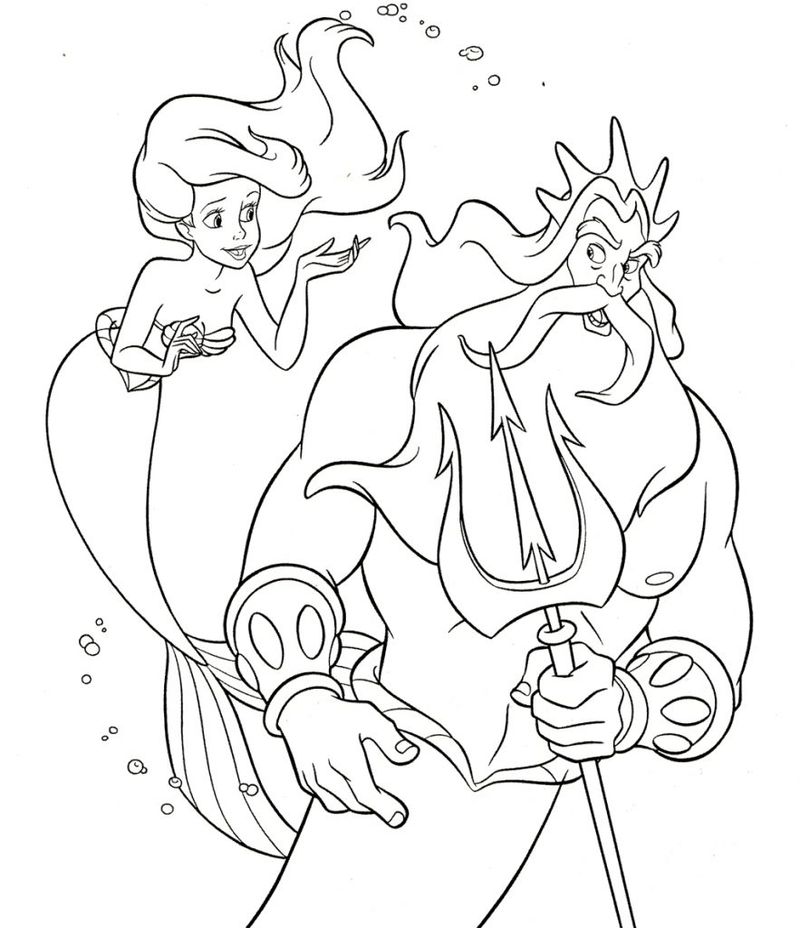 Ariel and King Triton Coloring Pages