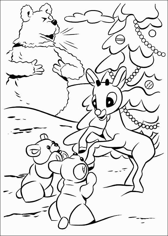 Baby Bears Rudolph Coloring Page