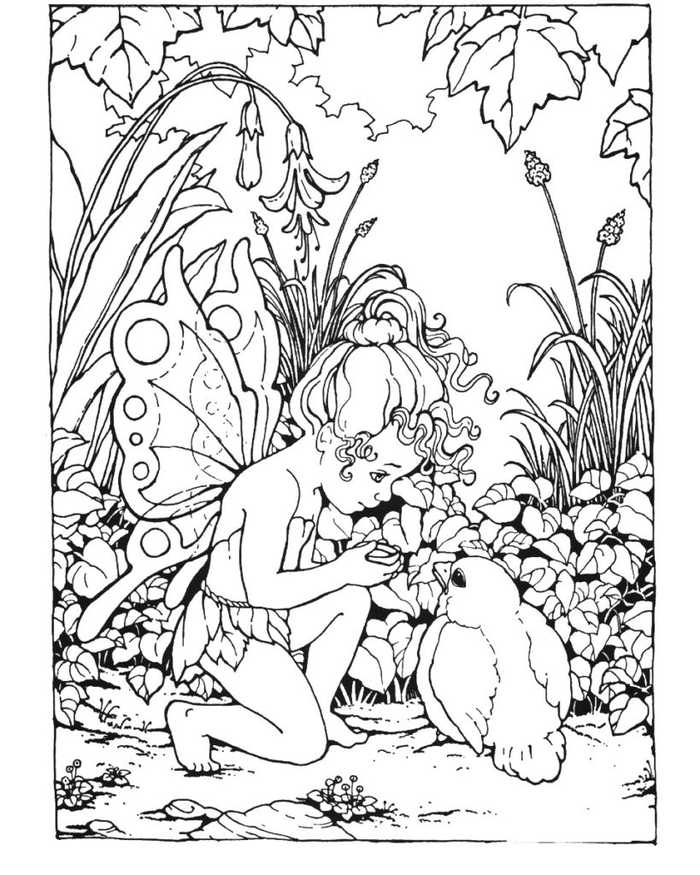 Baby Fairy And Bird Coloring Pages