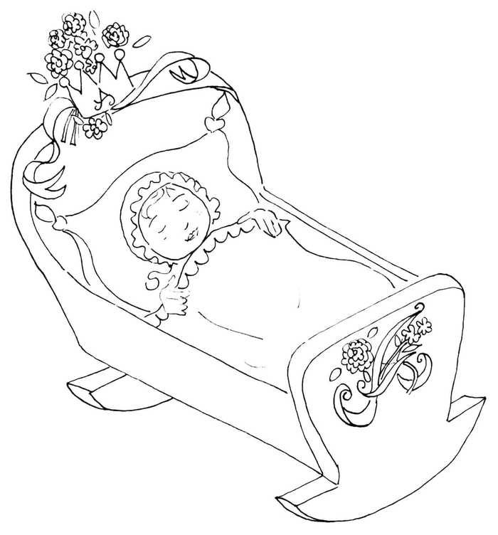 Baby In A Cradle Coloring Page