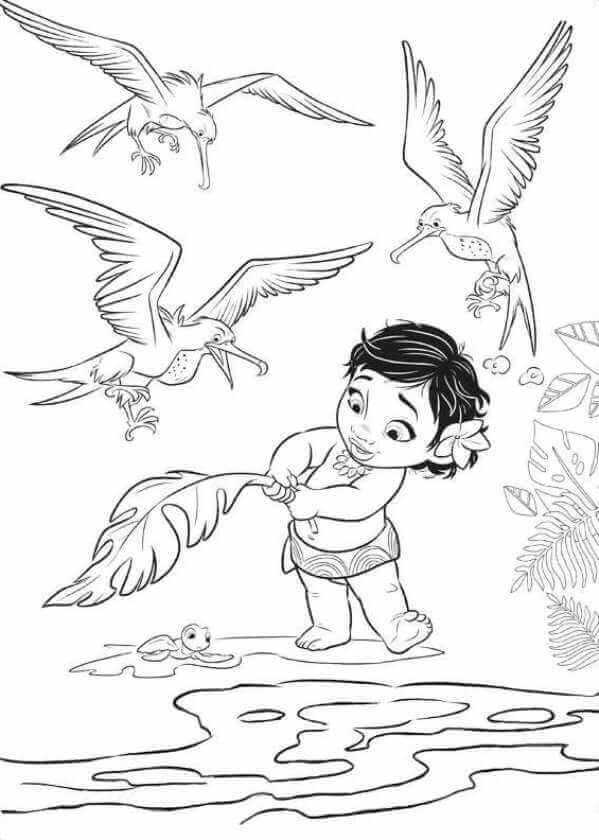 Baby Moana Rescuing The Turtle Moana Coloring Pages
